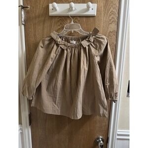 Zara Girls 11-12 Top Bows Elastic Top Flare Long Sleeve Tan Cute Boho Flowy
